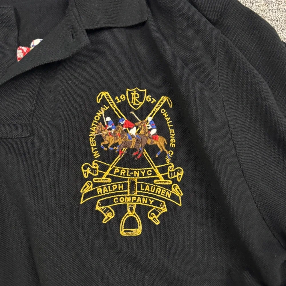 Polo Ralph Lauren Polo Shirt Mens XL Slim Fit Black Embroidered Big Triple Pony